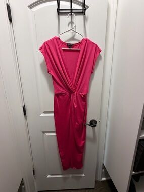 Fuchsia Twist-Front Midi Dress